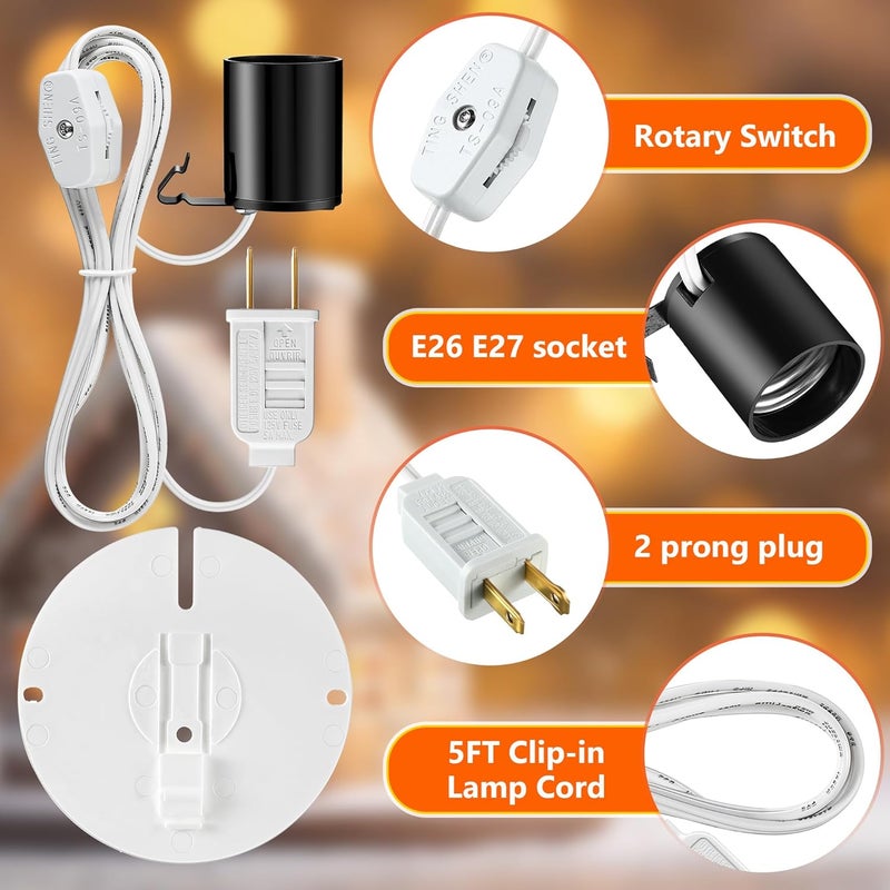 Meonum Blow Mold Light Kit Replacement, E27 E26 Single Light Cord Kit with Switch Fuse Plug, for Indoor Outdoor Halloween Christmas Village House Craft Decorations and Salt Lamp(6 Set) - Image 3